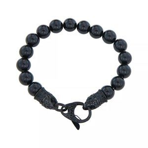 Mens Luxury Black ONYX BEAD Stainless Steel Bracelet